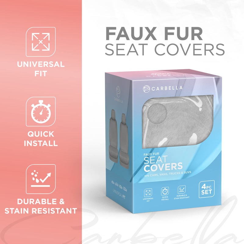 Carbella 2-Pack Sheepskin Car Seat Covers  Soft Plush Comfy Faux Fur Car Seat Covers Front Seats  Cute Automotive Seat Protectors Seat Covers For Cars  Car Accessories for Women (Gray) - Image 2